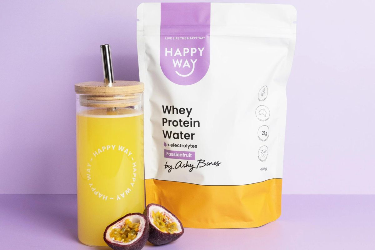 Ashy Bines + Happy Way Whey Protein Water LiveFit NZ