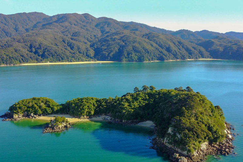 Aerial shot of Fisherman's Island in Abel Tasman National Park